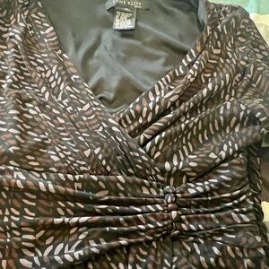 Anne Klein Black Patterned Long Sleeve Dress